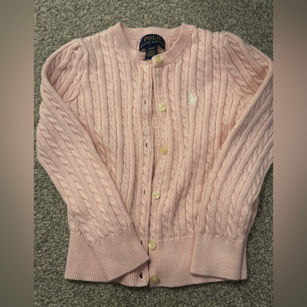 Light Pink Cableknit Ralph Lauren Toddler Girl Cardigan